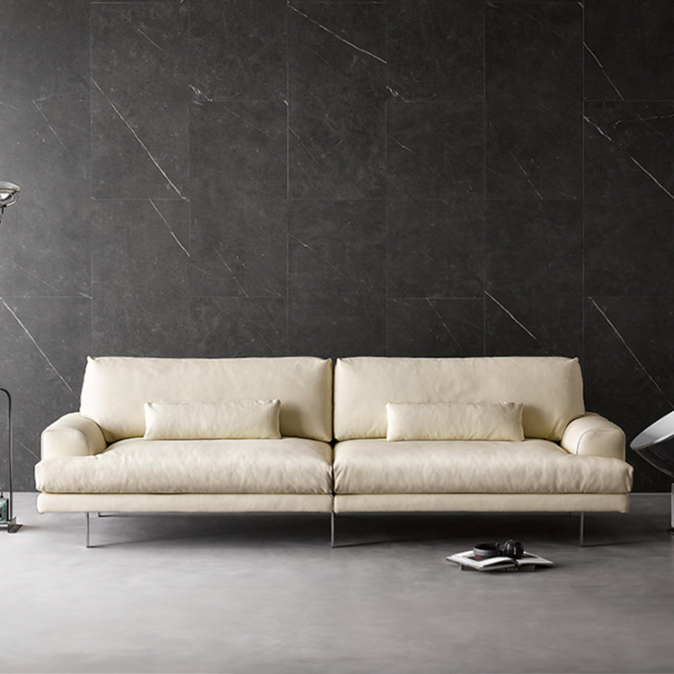 Cream White Top Grain Leather Sectional Sofa