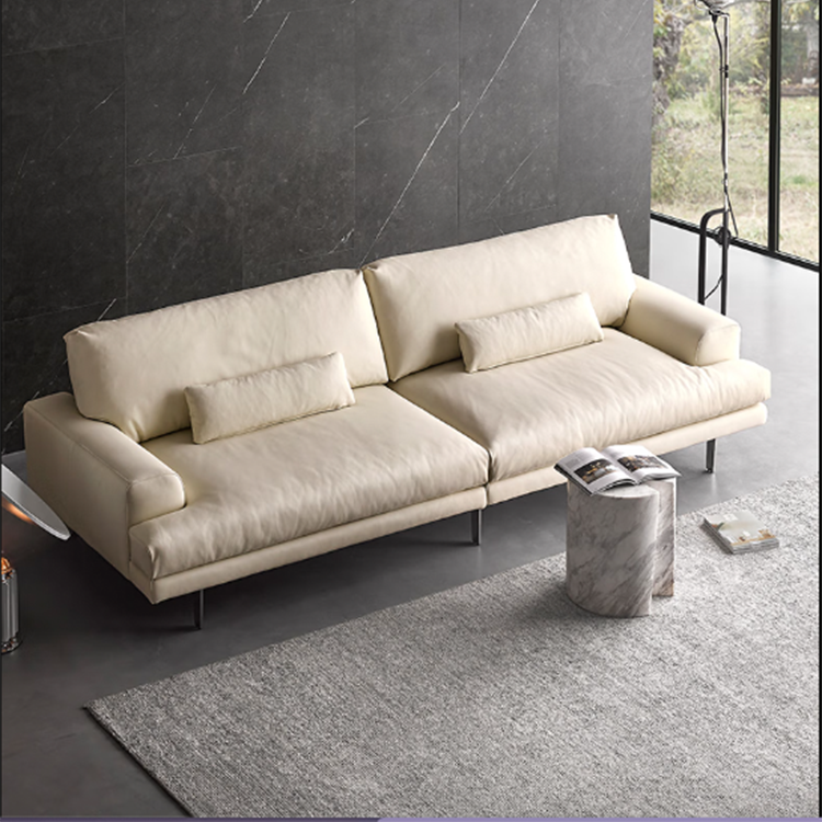 Cream White Top Grain Leather Sectional Sofa