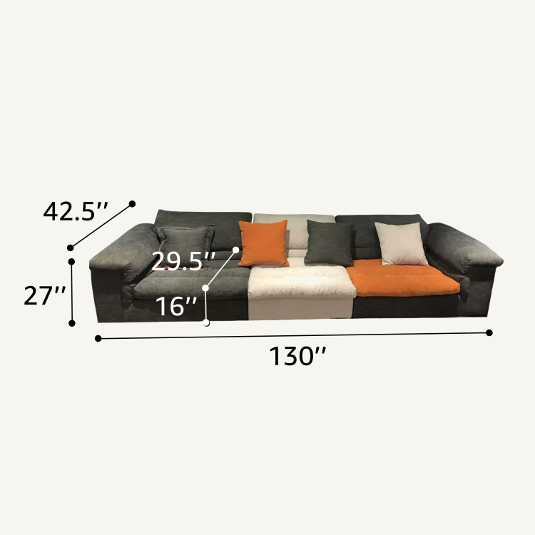 Cuboid Color Block Cotton Linen Modular Sofa with Adjustable Headrest
