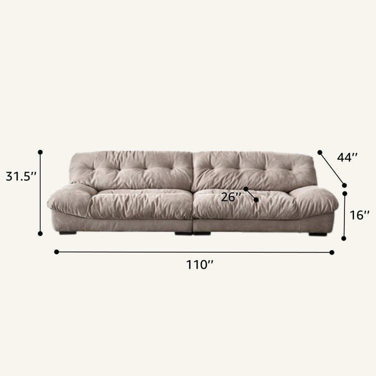 Cream Gray Sanded Suede Tufted Lazy Sofa Couch