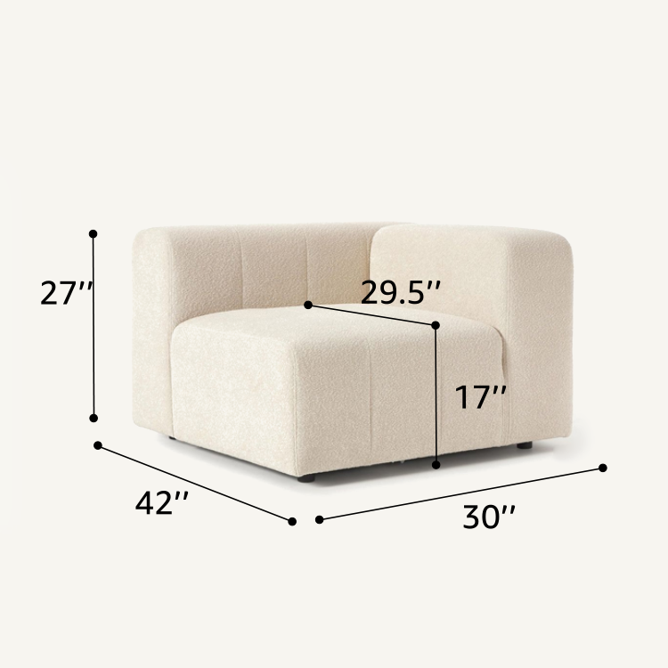 Cream White Boucle Wool Fabric Minimalist Cozy Modular Sofa