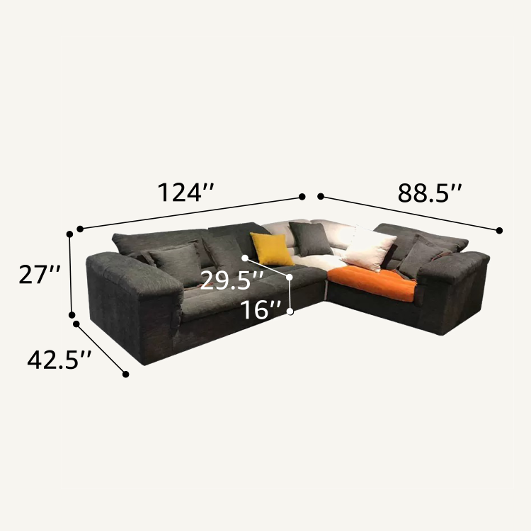 Cuboid Color Block Cotton Linen Modular Sofa with Adjustable Headrest