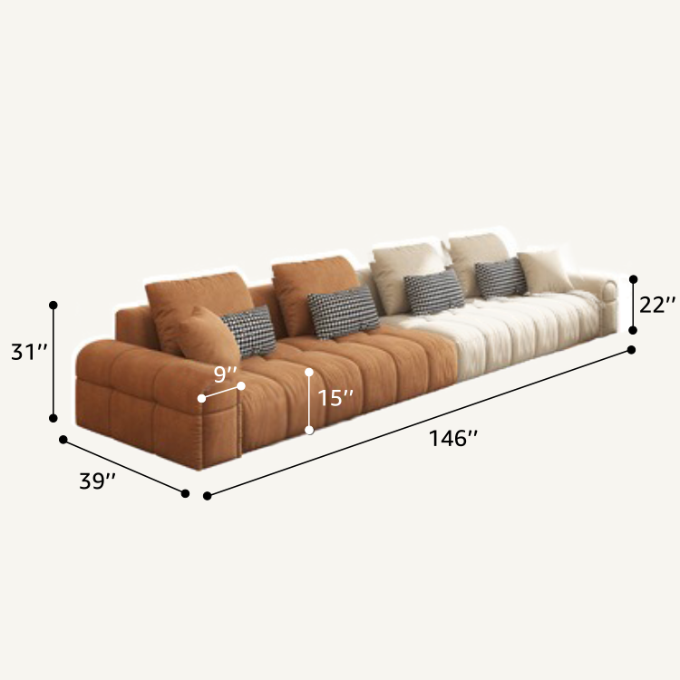 Cuboid Sanded Suede Caramel Brown Tufted Modular Sofa
