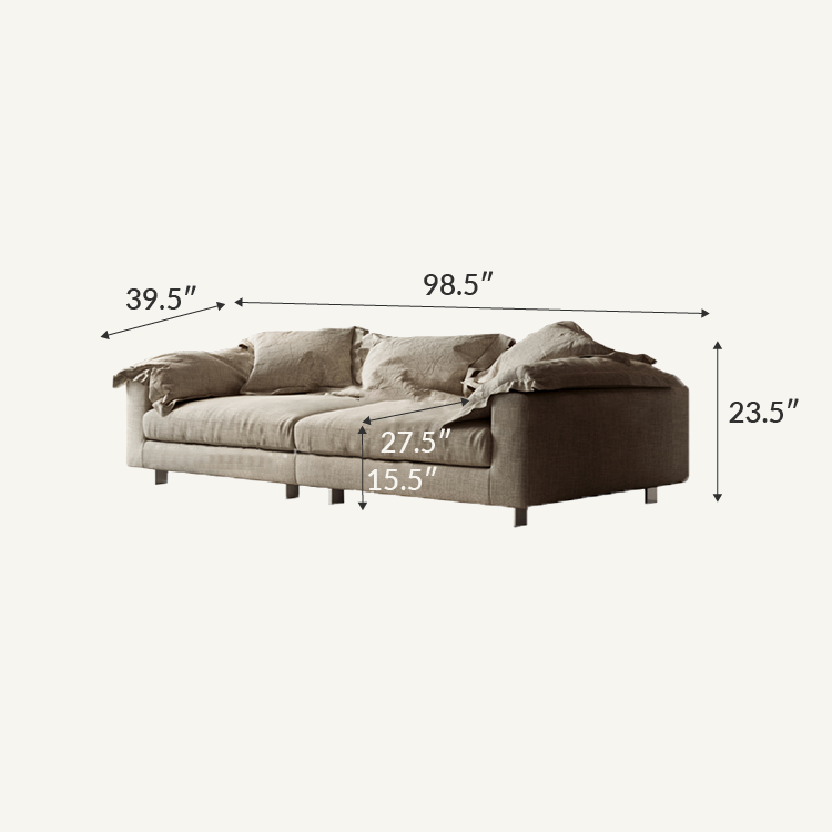 Cuboid Camel Gray Cotton Linen Sectional Sofa Couch