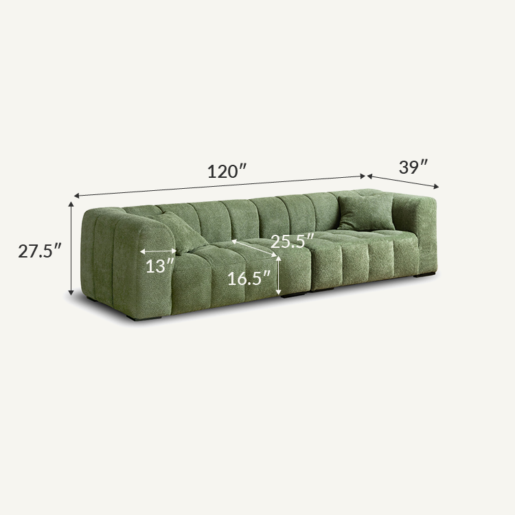 Cuboid Boucle Wool Green Sectional Sofa Couch
