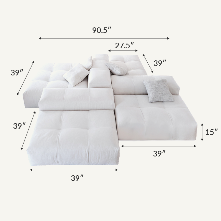 Cream White Cotton Linen Oversized Modular Sofa