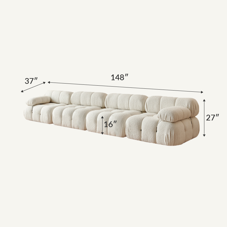Cream White Boucle Wool Fabric Tufted Modular Sofa