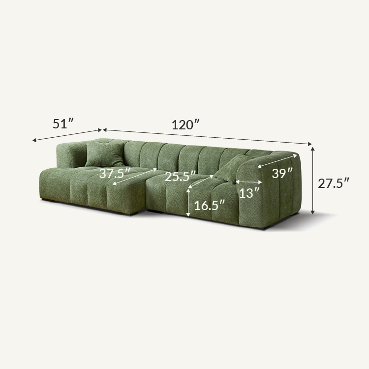 Cuboid Boucle Wool Green Sectional Sofa Couch