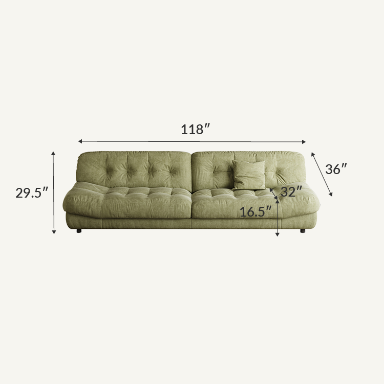 Cream Green Sanded Suede Tufted Lazy Sofa Couch