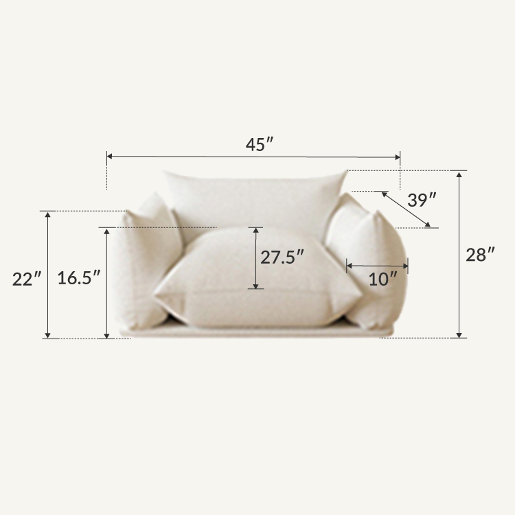 Cream White Boucle Fabric Comfy Sectional Sofa