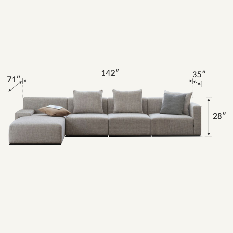 Cuboid Cotton Linen Grey Modular Sofa
