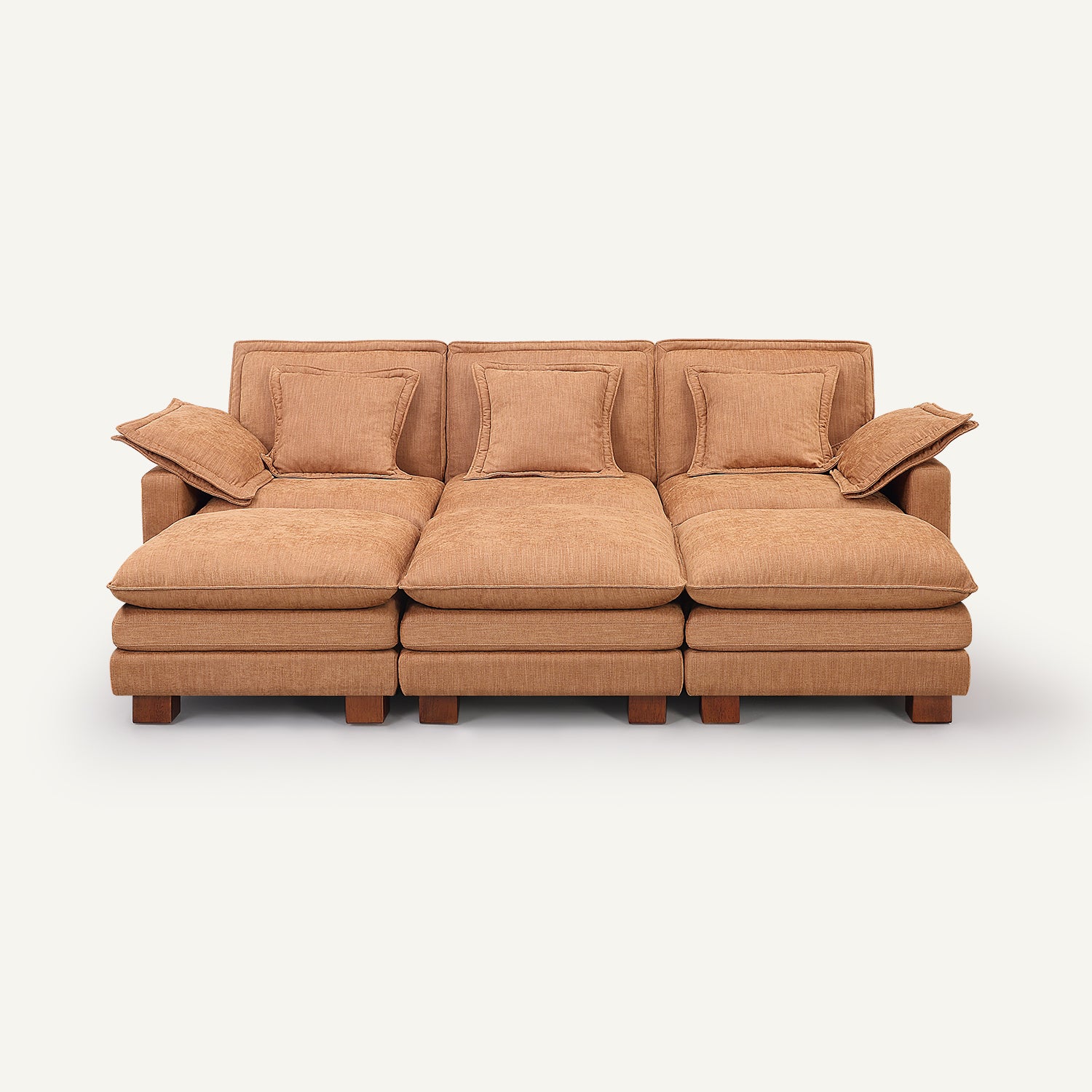 Stacked Tan Linen 3-Seat Modular Sofa Bed