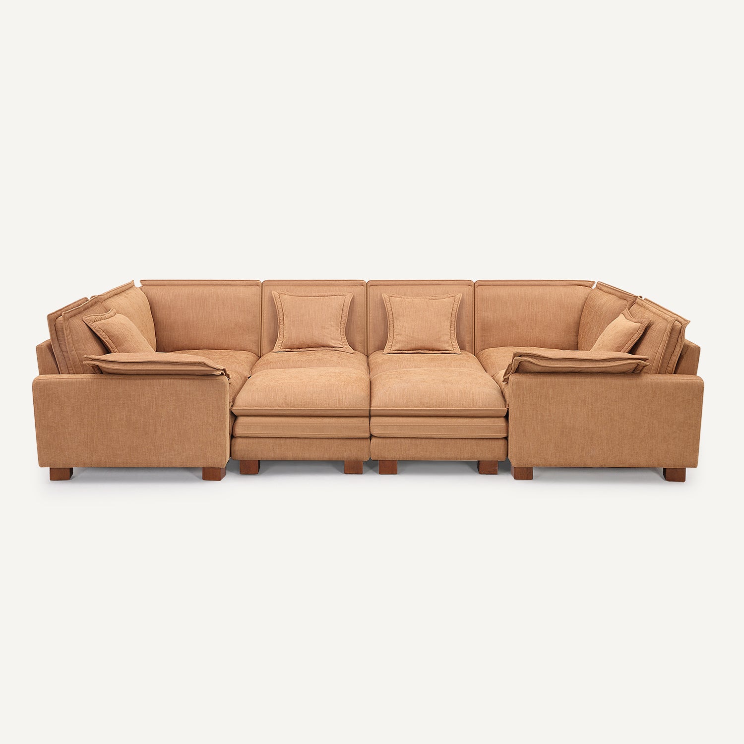 Stacked Tan Linen 6-Seat U Sectional with Double Ottomans