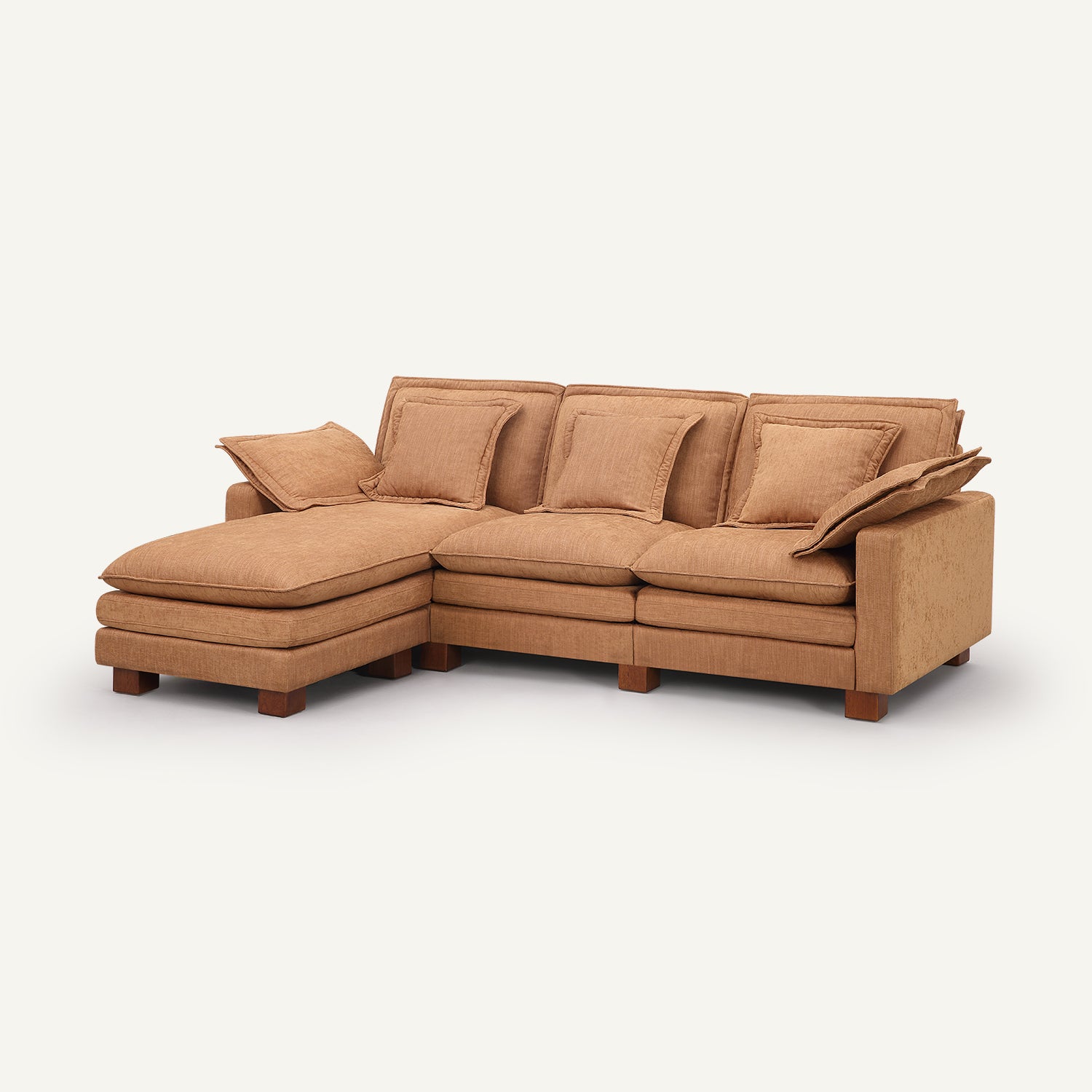 Stacked Tan Linen 3-Seat Sofa with Chaise