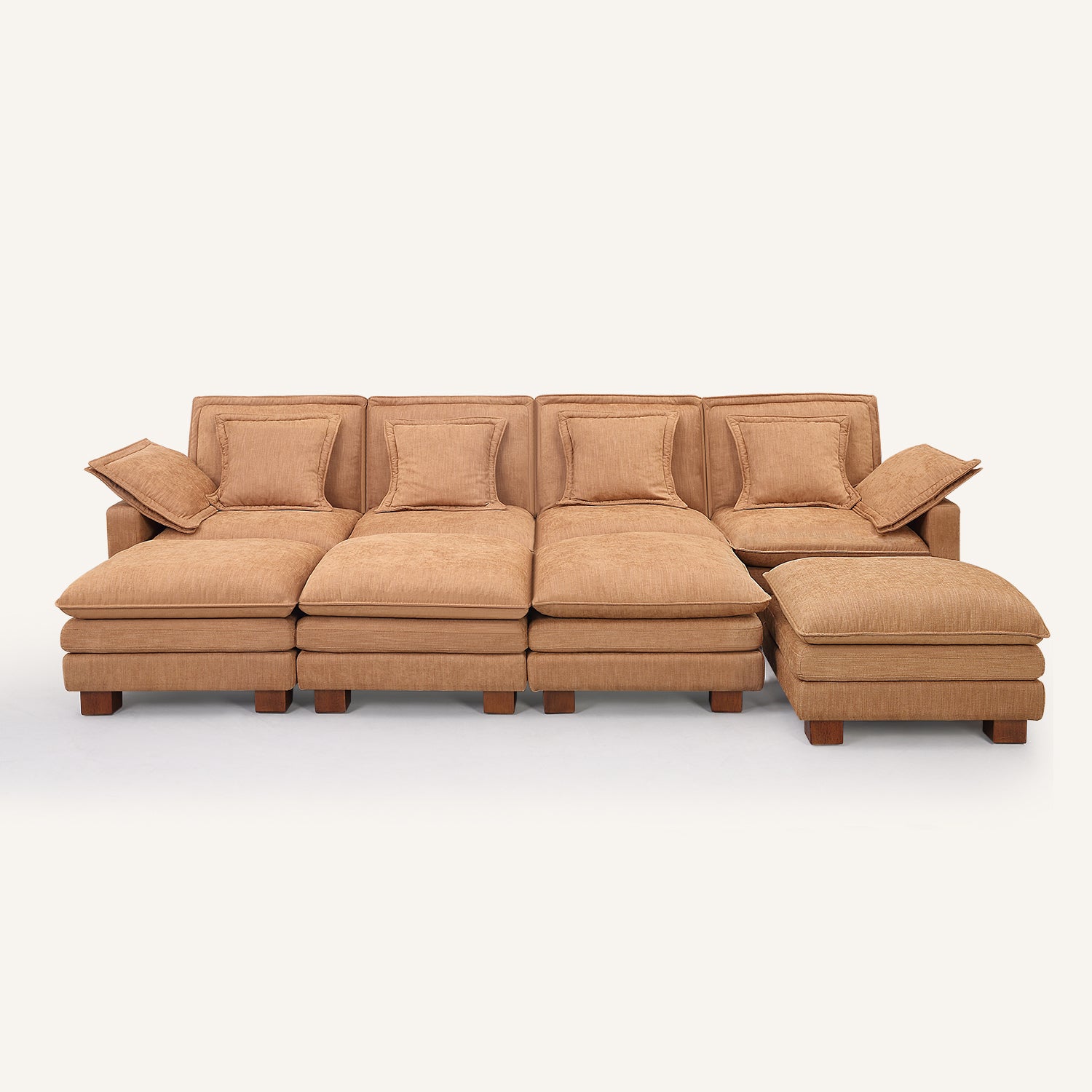 Stacked Tan Linen 4-Seat Modular Sofa Bed