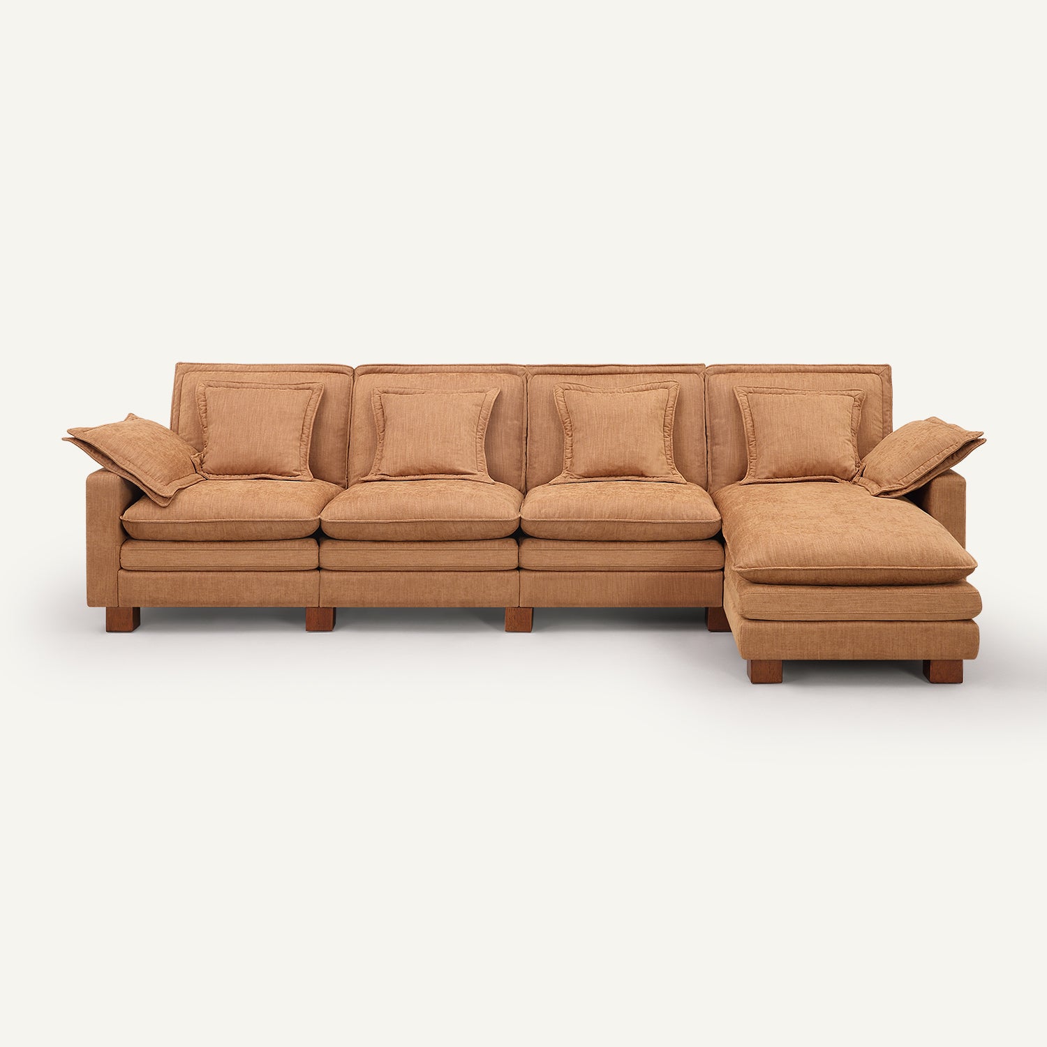 Stacked Tan Linen 4-Seat Sofa with Chaise