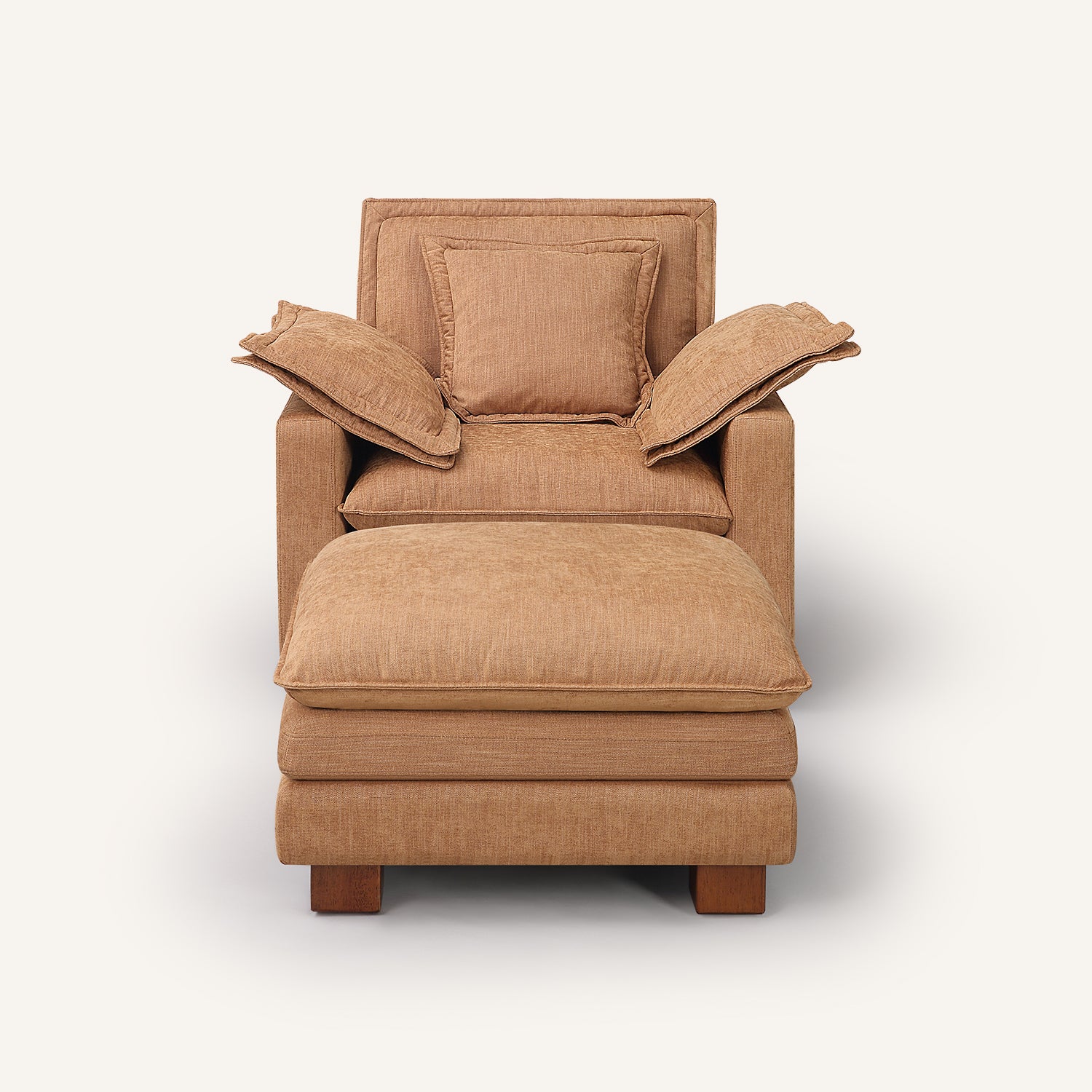 Stacked Tan Linen Armchair with Ottoman