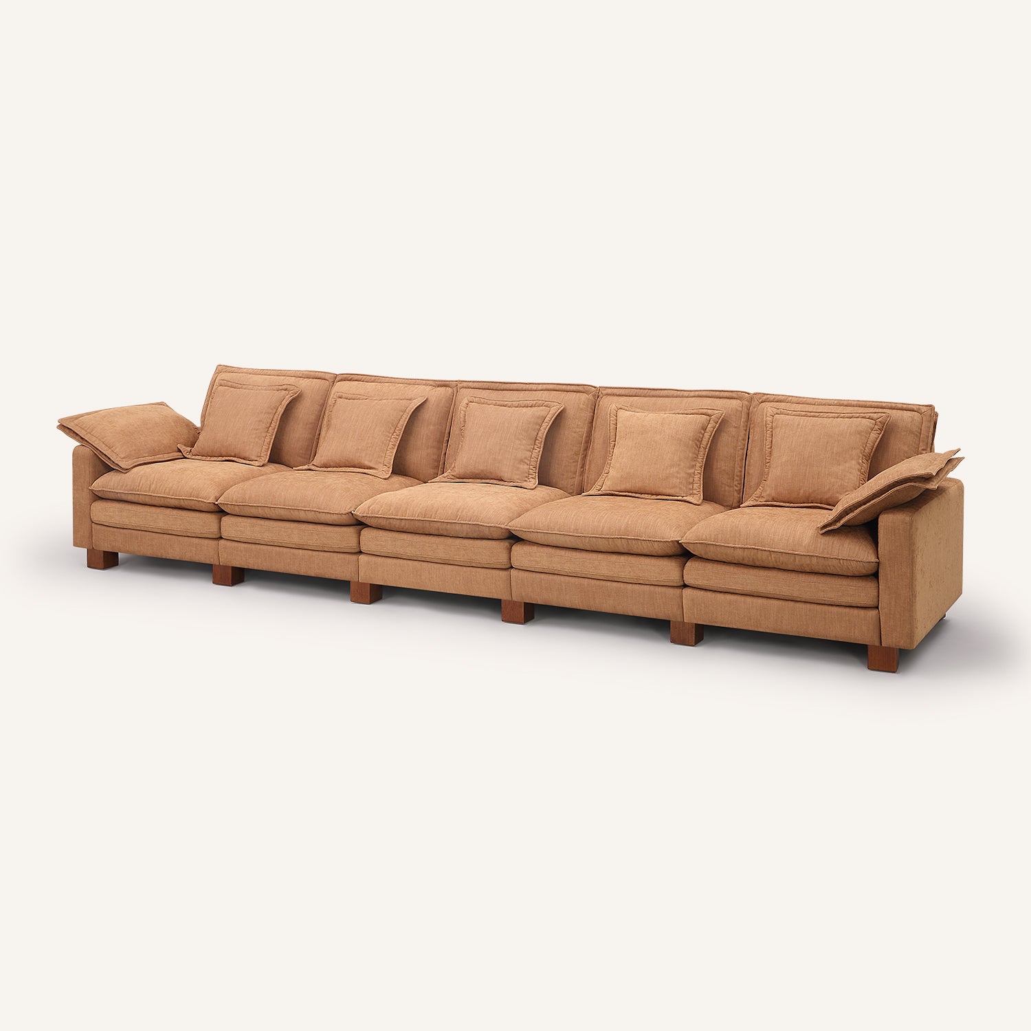 Stacked Tan Linen 5-Seat Sofa