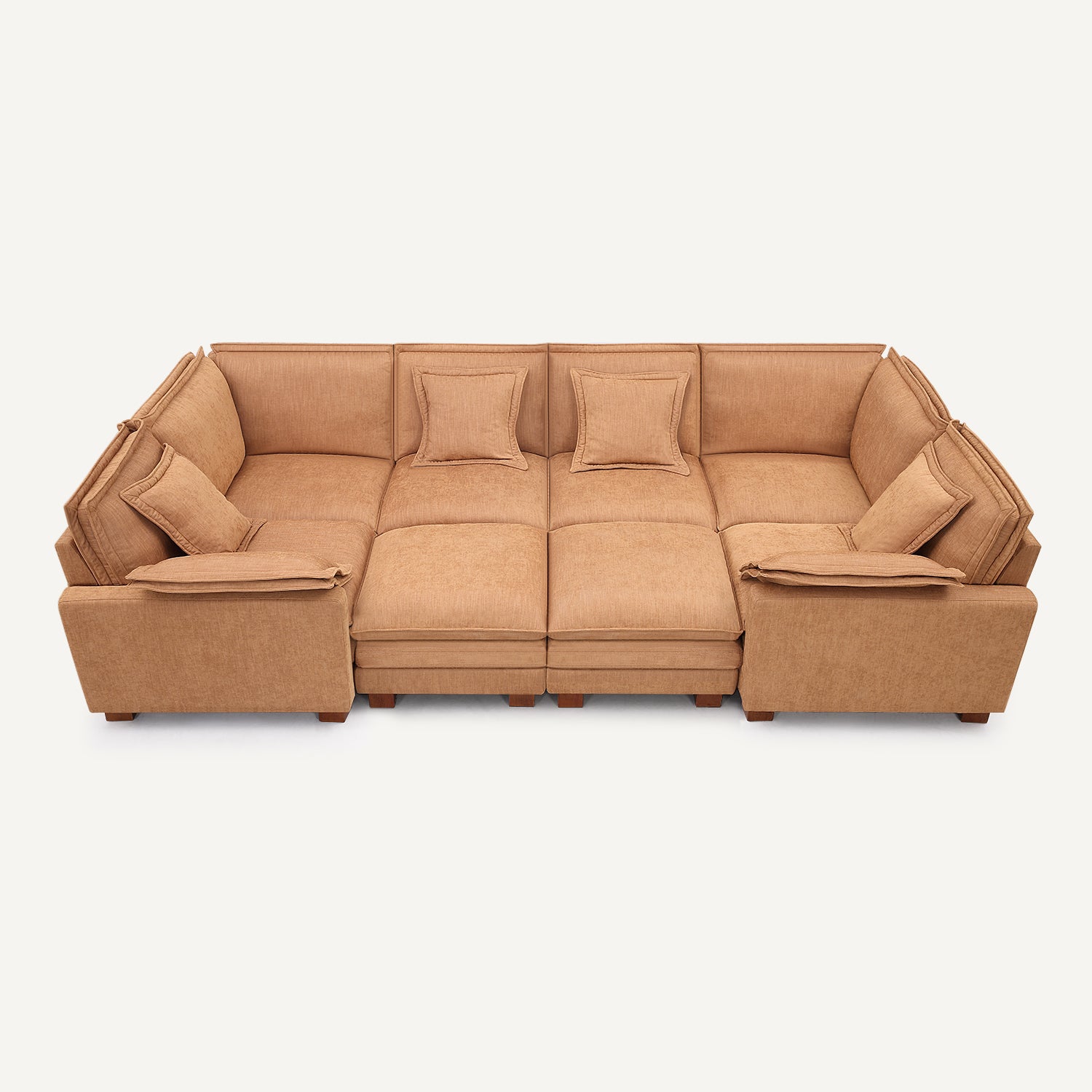 Stacked Tan Linen 6-Seat U Sectional with Double Ottomans