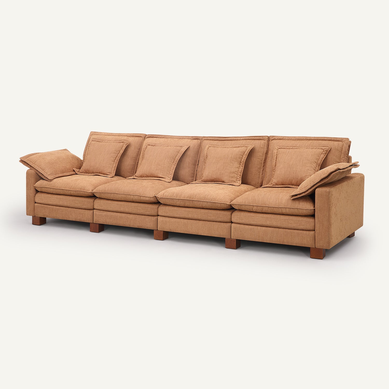 Stacked Tan Linen 4-Seat Sofa