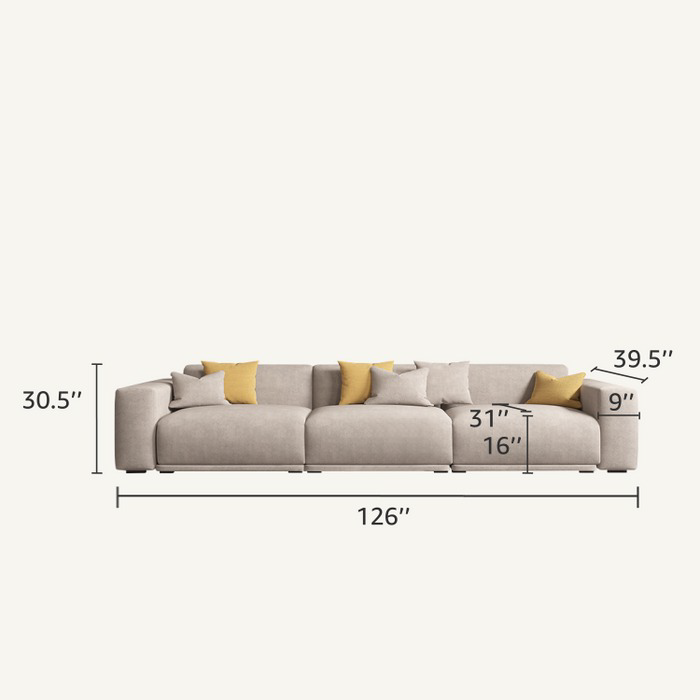 Cuboid Cotton Beige Linen Sectional Sofa