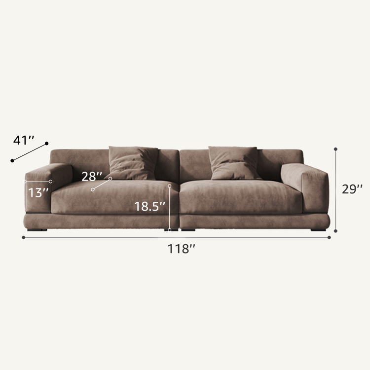 Cuboid Brown Suede Sectional Sofa