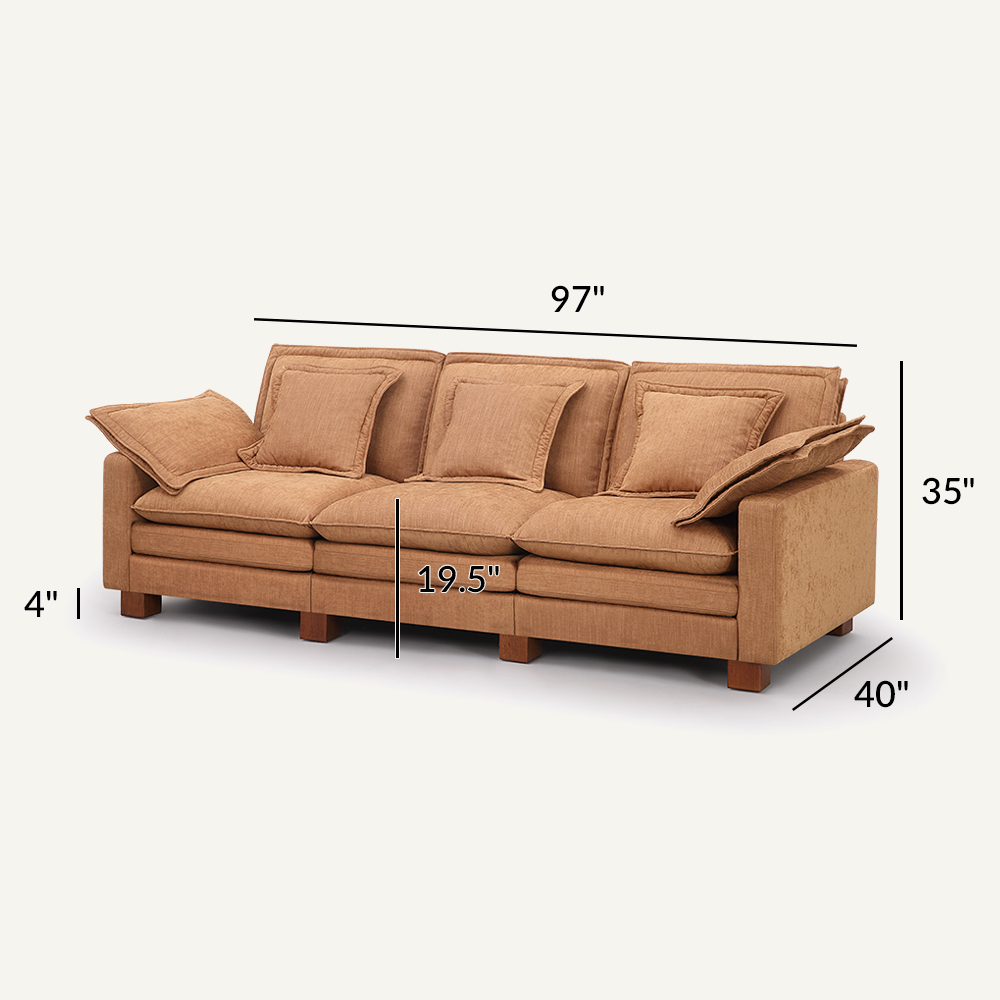 Stacked Tan Linen 3-Seat Sofa