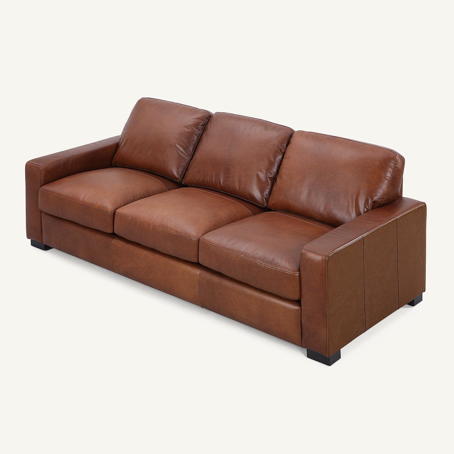 Randall Chestnut Brown Oil Wax Leather 3-Seater Sofa with Ottoman