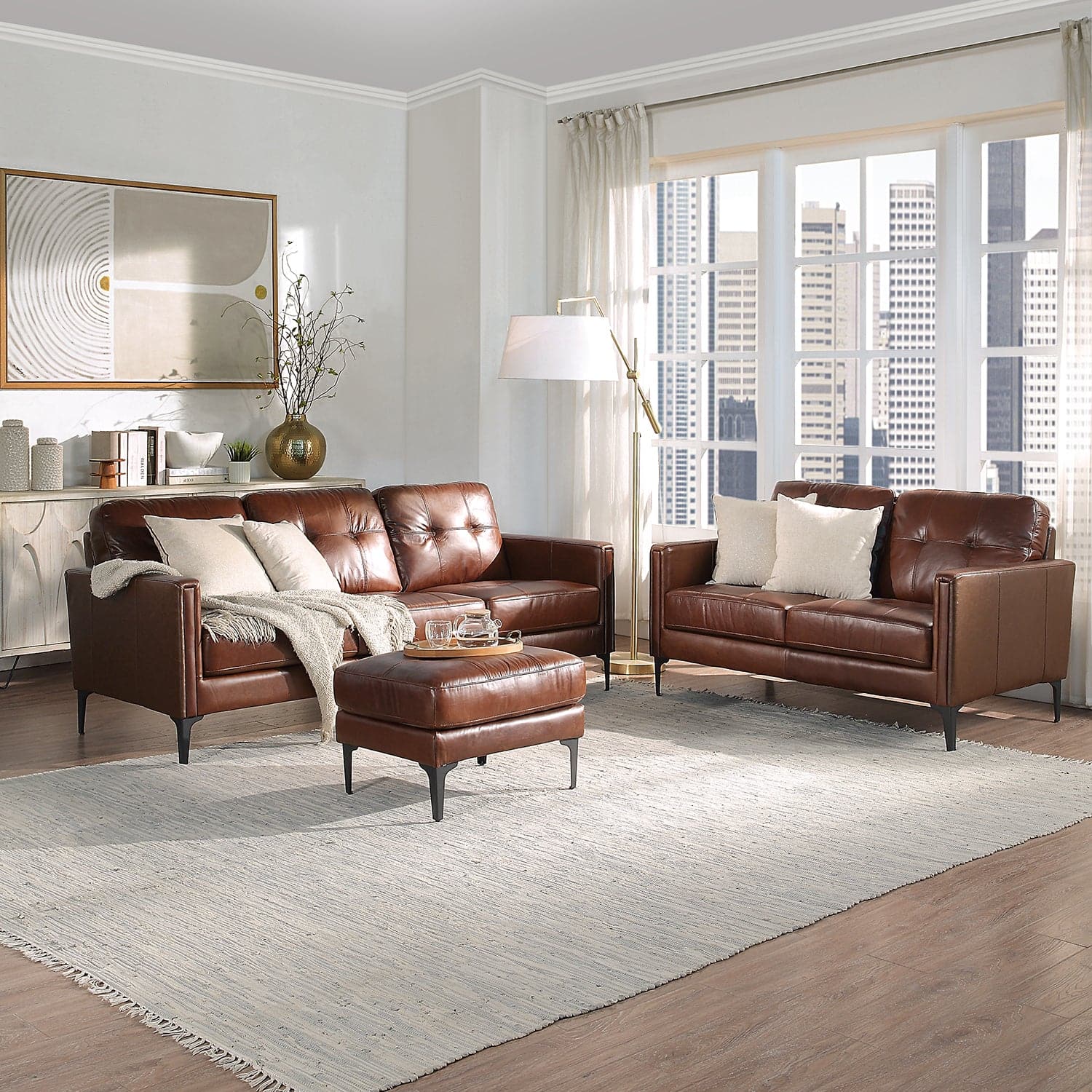 Harvard Chocolate Brown Oil Wax Leather Sofa Set