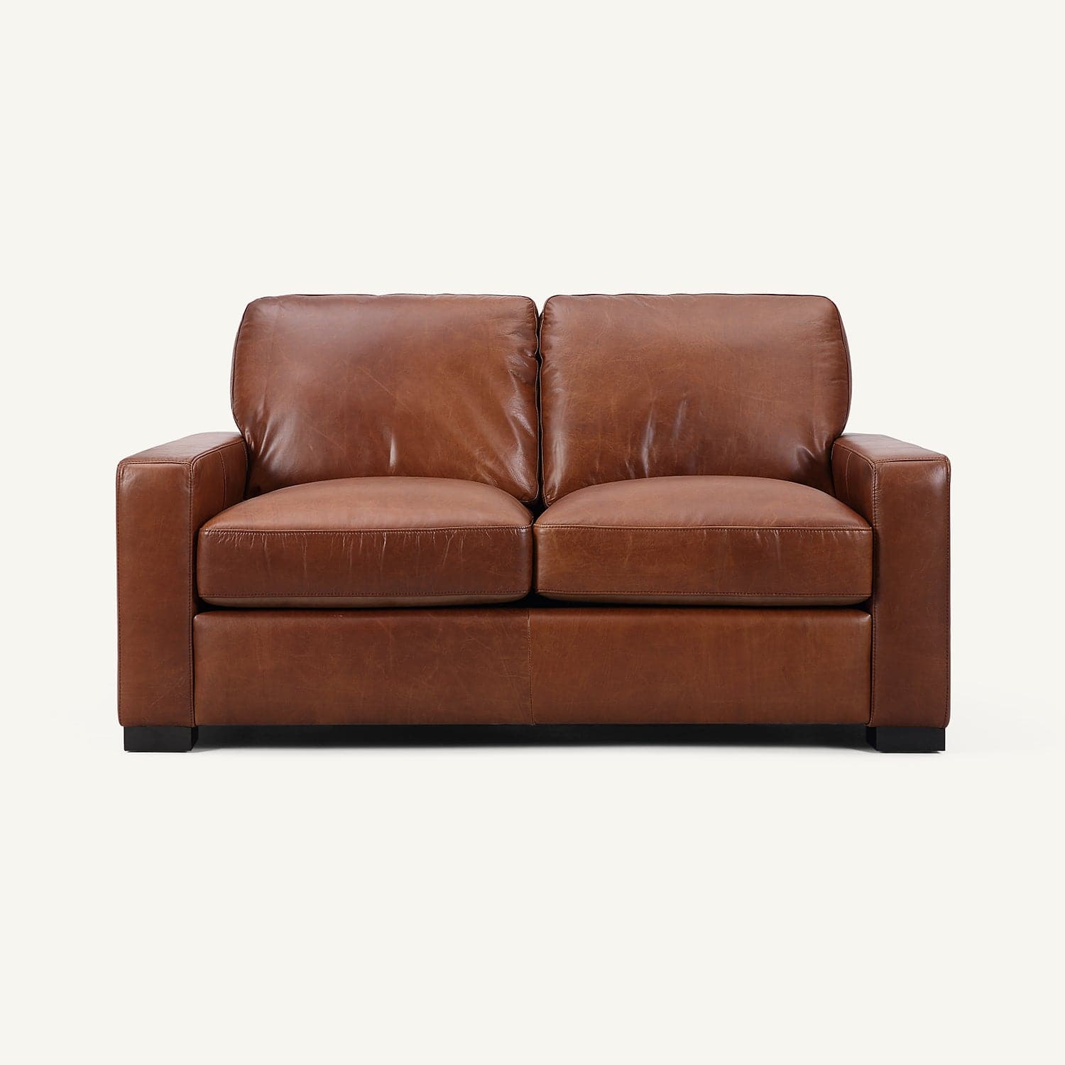 Randall Chestnut Brown Oil Wax Leather Loveseat with Ottoman