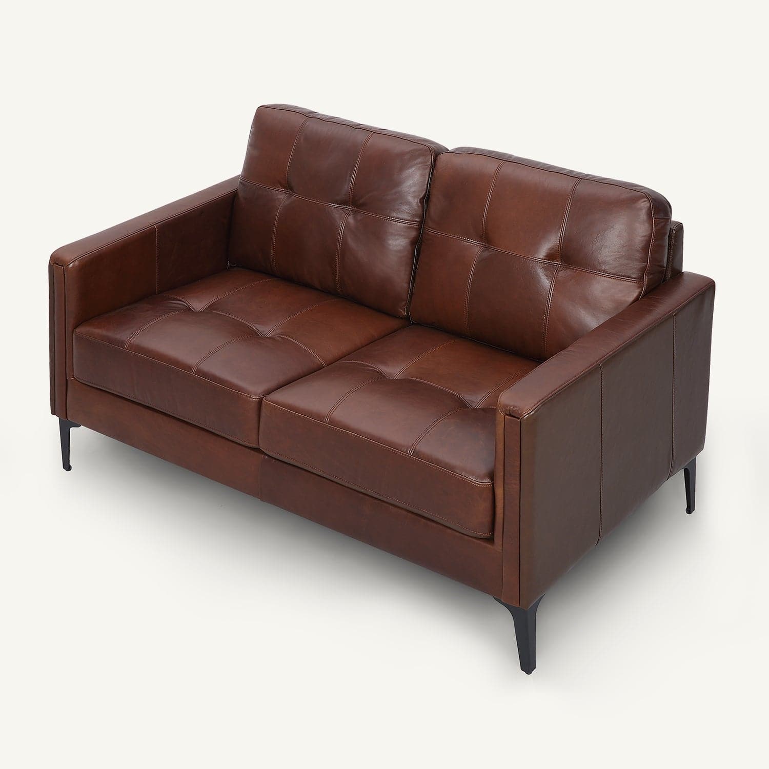 Harvard Chocolate Brown Oil Wax Leather Loveseat with Ottoman