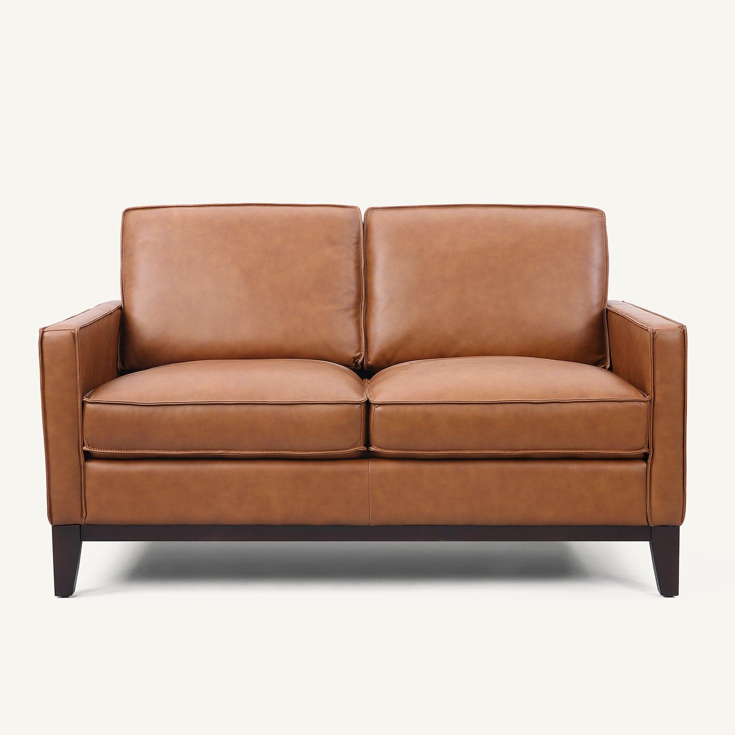 Pimlico Camel Brown Top Grain Leather Loveseat with Ottoman