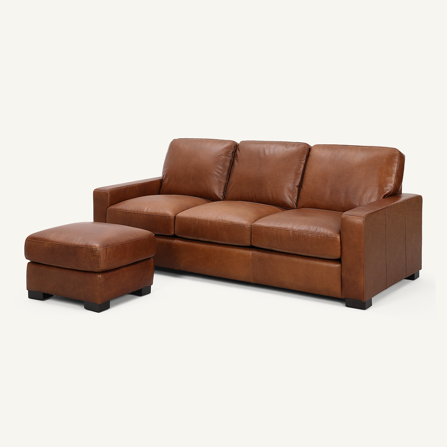 Randall Chestnut Brown Oil Wax Leather 3-Seater Sofa with Ottoman