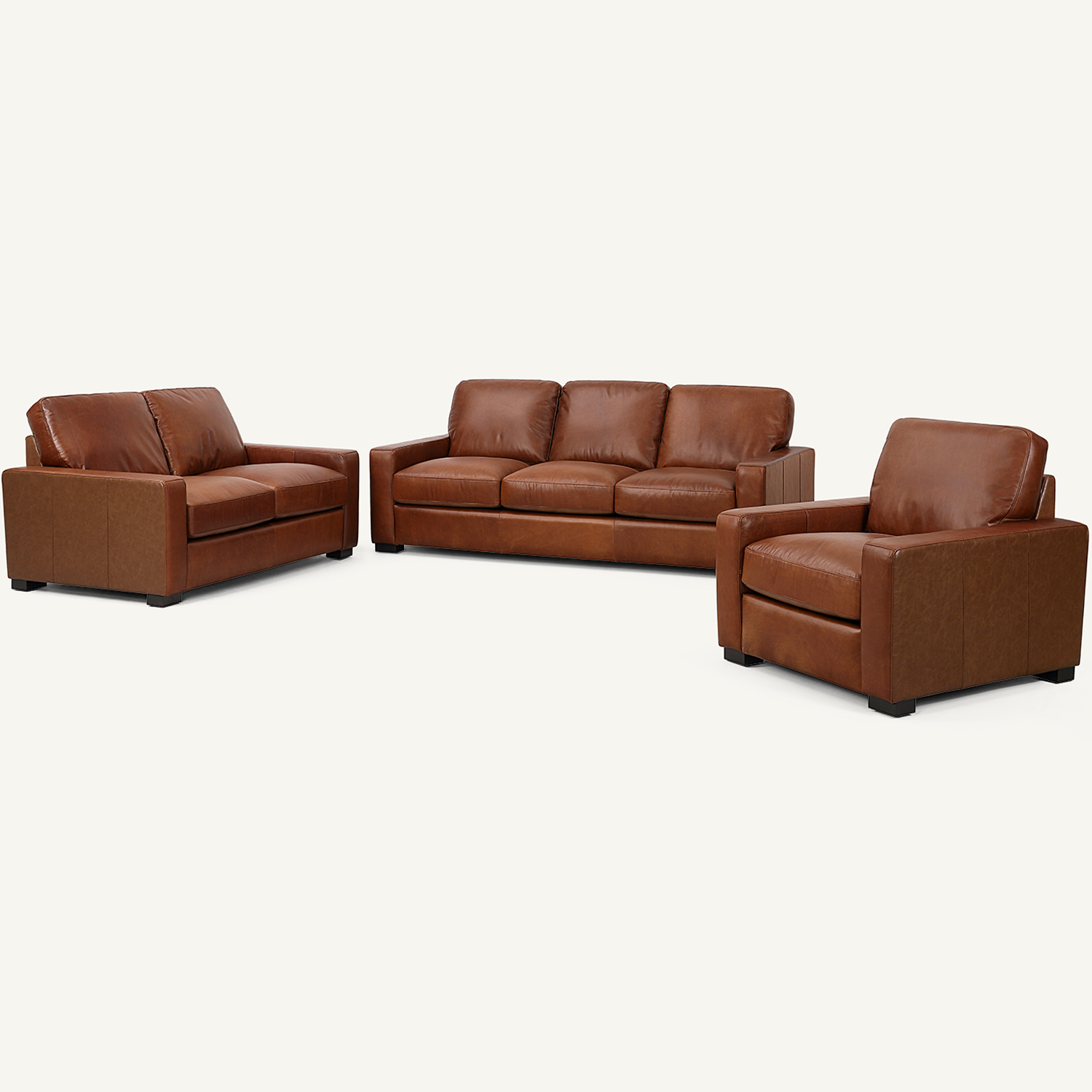 Randall Chestnut Brown Oil Wax Leather 3 Pieces Living Room Sofa Set