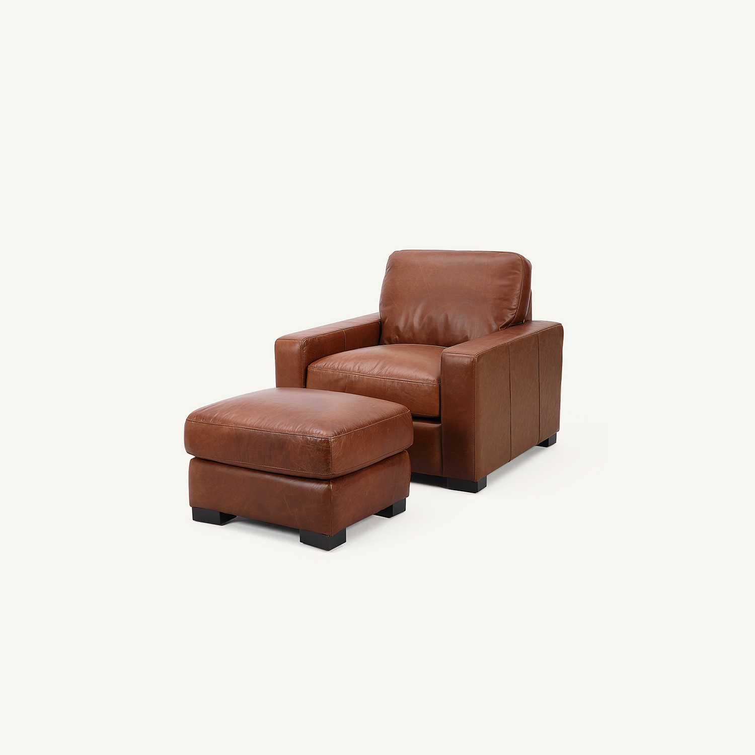 Randall Chestnut Brown Oil Wax Leather Accent Chair with Ottoman